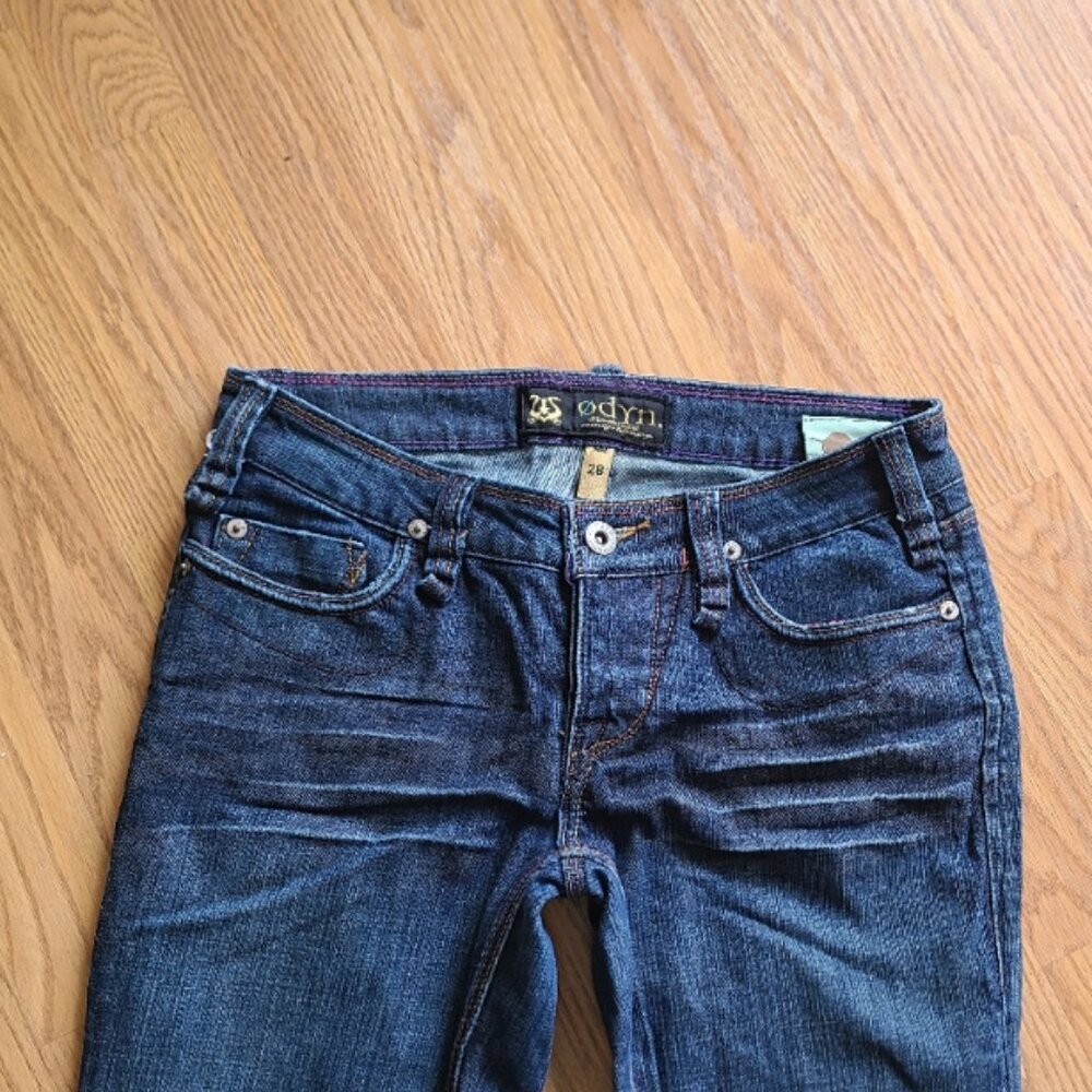 ODYN VINTAGE 90s/Y2K LOW-RISE BOOT CUT JEANS SCANDINAVIAN STRETCH DENIM sz 28 - Picture 3 of 9